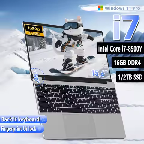 Windows 11 Intel Core i7 8500Y 15.6 Inch Laptop 16GB RAM 1TB SSD Fingerprint Unlock Study Office Pc 