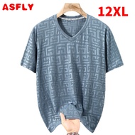 ASFLY T-shirt Men 12XL Plus Size Summer New Short-Sleeved V-neck T-Shirt Loose Round Neck Quick-Dry 