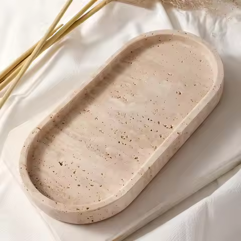 Small Natural Marble Tray, Carving Oval Sundries Storage, Home Ornaments, Tray Storage, 25x12x2cm