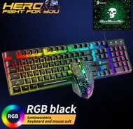 全城熱賣 - 有線RGB遊戲機械鍵盤滑鼠-T6黑色RGB發光套裝