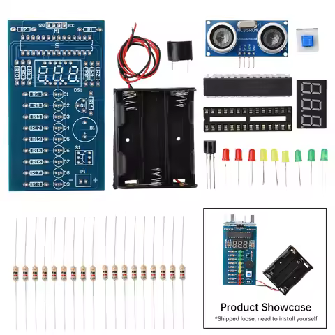 DIY Ultrasonic Ranging Electronic Kit STC15W408AS with LED Measuring Distance 0-40cm Buzzer Alarm DI