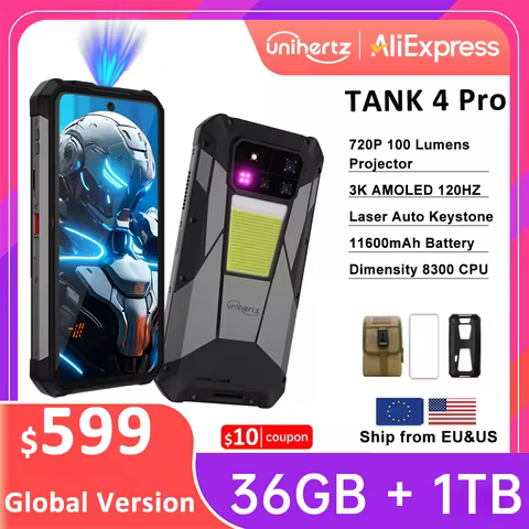 Unihertz 8849 Tank 4 Pro 5G Projector Smartphone 36GB 1TB Dimensity 8300 Android 14 Phone 11600mAh 7