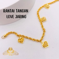 MYDORA Rantai Tangan Pintal Gantung Love Jaring EMAS 916/22K