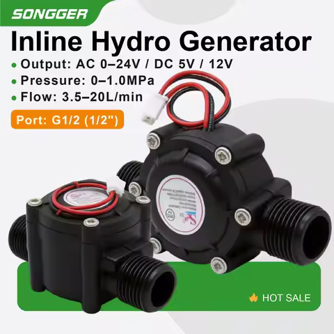 Pipeline Hydro Generator AC0-24V DC5V/12V G1/2 Interface 3.5-20L/min Stable Output for Flow Monitori