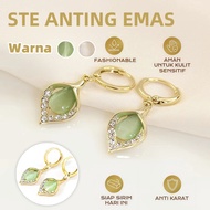 HIJAU Women's Long Opal Green Earrings Niche Design Formal Fashion Accessories for Women in Advanced