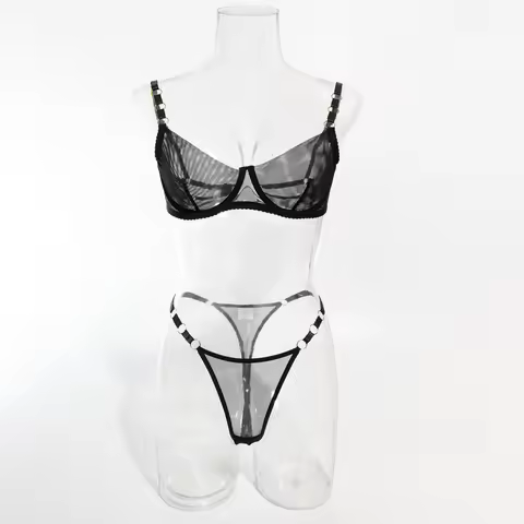 Bikini lingerie set with seductive patchwork, sheer, slim-fitting bra, two-piece set