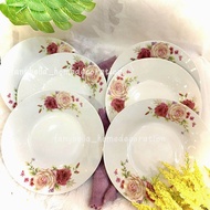 Piring Makan Keramik Cekung Full Shabby Chic Motif Bunga Mewah Import Prasmanan Set isi 6 Buah QUEEN ROSE
