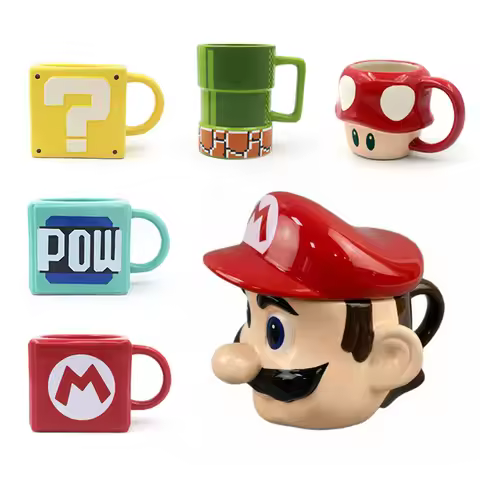 Super Mario Game Mug Anime Mario Coffee Mug Pipe Cup Cartoon Mushroom Cup Super Mario Square Mug Gif