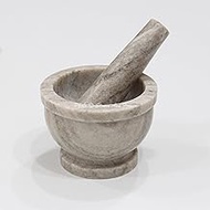 Stones And Homes Indian Brown Mortar and Pestle Set Medium Marble Herbs Spices Stone Grinder for Kitchen and Home 4 Inch Polished Decorative Round Stone Molcajete Herbs Spices - (10x7.5.0x4.5 cm)