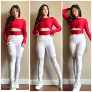 MERAH August 8 red and white finger crop-Legging set