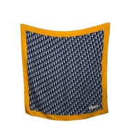 【 日本直送 名牌中古包 】Christian Dior 迪奧 絲巾 橘×海軍藍 緹花 100% 絲綢 8kdkey