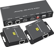 Yukidoke HDMI Extender Splitter 1 in 4 Out Up to 165ft/50m Over CAT6/CAT6A/CAT7 Ethernet Cable Extend Outputs Resolution Up to 1080P@60Hz with EDID POC Compatible with PC DVD Player PS4 DC 12V