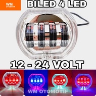 Lampu Tembak Utama Depan LED Daymaker Biled 4 Mata 12 - 24 Volt Shroud Crystal 2 Warna Truk Bus Tron