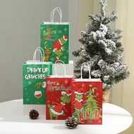 24PCS Grinch Theme Party Kraft Paper Gift Bags with Handle Cartoon Candy Favor Bags Kids Birthday Goody Bag Christmas Party Decorations