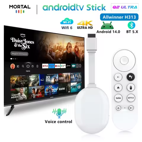 Mortal Android 14.0 OS Q2 Ultra TV Stick 4K Display Dongle Allwinner H313 WIFI 6 BT5.X Voice Remote 