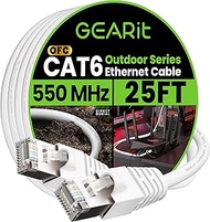 GearIT Cat6 Outdoor Ethernet Cable (25ft) 23AWG Pure Copper, FTP, LLDPE, Waterproof, Direct Burial, 