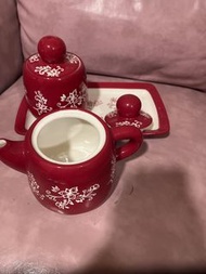 紅色白花陶瓷茶壺套裝