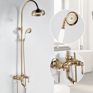 ST-🚤French Retro Zirconium Gold Shower Head Copper Household Integrated Shower Set Bathroom Appearance Retro Bathroom No