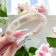 櫻花瑪瑙手鐲 瑪瑙手鐲絕美菜園子雙面滿花冰底飄綠園條套鐲56-57