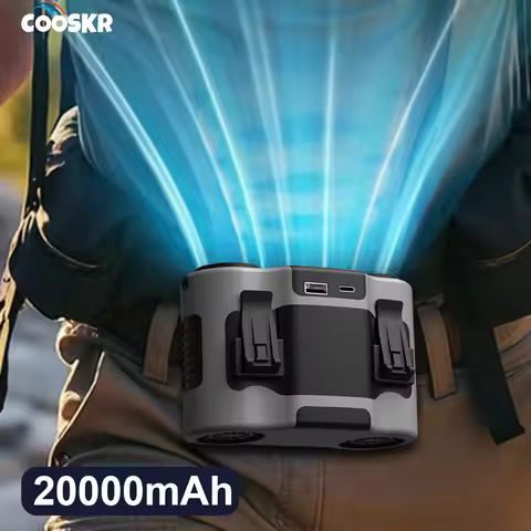 20000mAh Waist Fan Dual Airflow Outlet Turbo Mini Wearable Hanging Fan Rechargeable Outdoor Working 