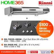 Rinnai Slimline Hood 90cm RH-90ER MS &amp; Built-In Hob RB-7303S-GBSM - LPG / PUB