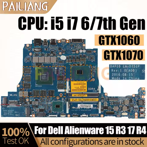 For Dell Alienware 15 R3 17 R4 Notebook Mainboard LA-D751P i5 i7 6/7th Gen GTX1060 GTX1070 Laptop Mo