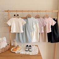 Girls Summer Suit Slim Short-Sleeved Wide-Leg Yamamoto Pants Two-Piece Cotton T-Shirt Children Loose