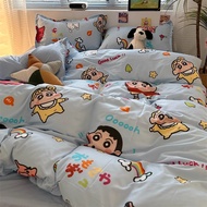 Ins Crayon Shin-chan Cartooon Rainbow 4 IN 1 Bedding Sets Dormitory Bedroom Comforter Cover Flat Bed