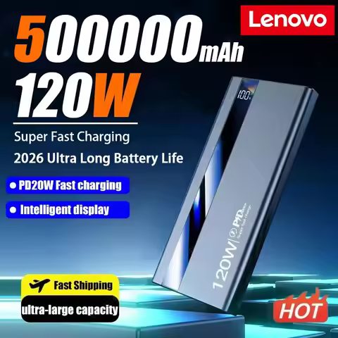 Lenovo 500000mAh 120W Super Fast Charging Power Bank Battery High Capacity Digital Display Power Ban