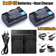 2* fullcode LP-E6 LPE6 Baery Baeries Baeria AKKU    Dual Charger For Canon EOS 5DS R 5D Mark II III 6D 7D 60D 60Da 70D 8