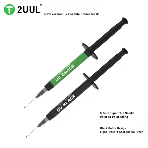 2UUL SC53 PCB UV Curable Solder Glue With 3pcs 6mm Needles UV Green Curable Soldering Mask Motherboa