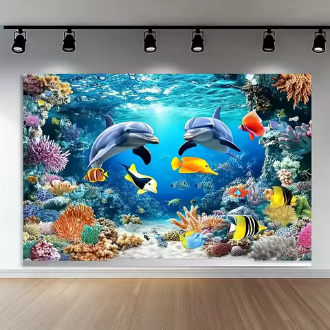 A 3D ocean underwater world landscape design background suitable for weddings, birthdays, and annive