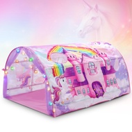 Unicorn Bed Tent for Kids Large Princess Bed Tent Twin for Toddler Girl, Unicorn Princess Playhouse
