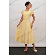Celeste Yellow Floral Midi Dress | Puff Sleeve Formal Dress, Wedding Guest, Church Outfit