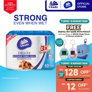 Vinda Deluxe Kitchen Towel Rolls (6x60s) - 3x Oil Absorption, Non Stick & Leave Tissue Bits On The F