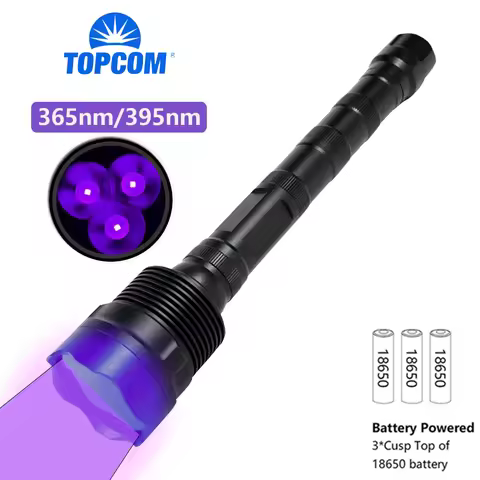Topcom Powerful 18w 365nm 395nm LED UV Flashlight 3 LED Ultraviolet Lantern Hard Light UV Torch With
