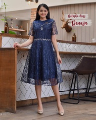 COD-DRESS BROKAT WANITA SIMPLE DAN ELEGAN-DRESS WANITA KEKINIAN BAHAN BROKAT CORNELLI GLITER-MIDI DR