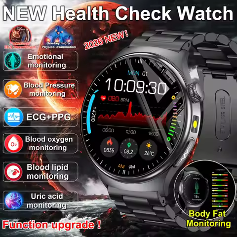 2026 New upgrade Health Check Smart Watch ECG Blood Lipid Uric Acid Body Fat BP Sport Waterproof HD 