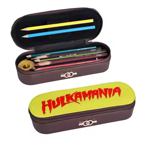 Hulk Hogan Hulkamania Leather Pencil Cases Pen Holder Storage Stationery Supplies Pen Box Pencil Bag