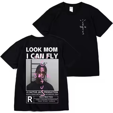 2026 Cactus Jack High-Quality Cotton Men's and Women's "Look Mom, I Can Fly" ASTROWORLD Hip Hop T-Sh
