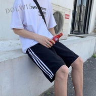 DOLWIS กางเกงขาสั้นแฟชั่นเกาหลียี่ห้อ Ins Capris หลวม Hong Kong สไตล์กางเกง Stripe กีฬากางเกงลำลองกา