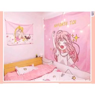 Tranh Vải Treo Tường Decor Phòng Thảm Vải Treo Tường Tone Màu Hồng Dễ Thương