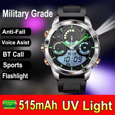 Men Women Outdoor Sports Smartwatch 515mAh LED Flashlight UV Light Military Anti-drop Watches BT Cal
