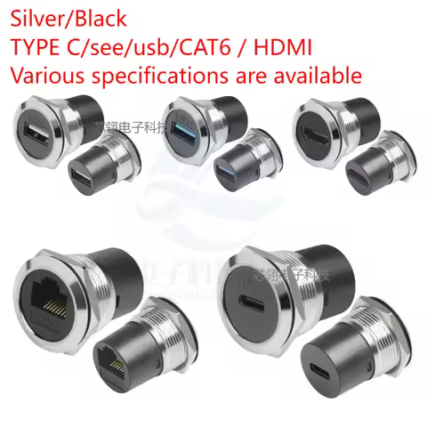 1Pcs Metal round socket D-type RJ45 through network USB2.0 USB3.0 connector panel HDMI CAT6 usb conn