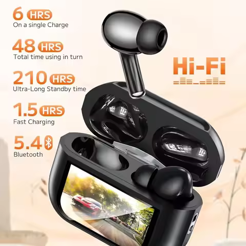 UYUXIO AI Languages Translator Earbuds with LCD Screen Real Time Translation Headphone with with 144