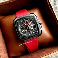 [Original] Alexandre Christie 6577MCRIPBARE Chronograph Square Men's Watch and Red Silicon Strap