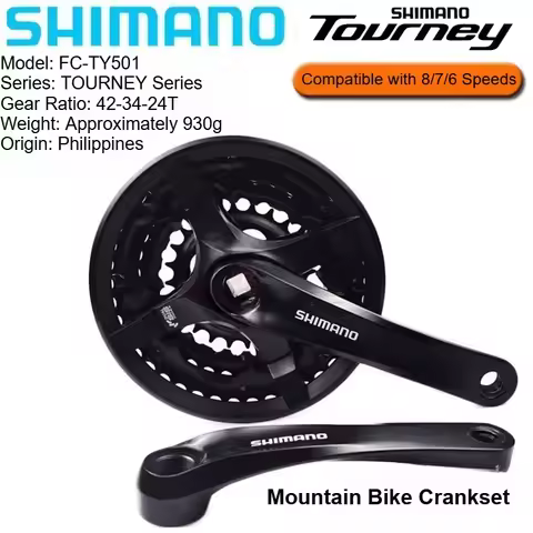 Shimano FC-TY501 Tourney MTB Crankset 42-34-24T Square Hole 3x6/7/8 Speed With UN101 Bottom Bracket