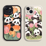 CUTE Case iPhone for 16 / 15 / 14 / 13 / 12 / 11 Promax Pandas and Flowers Soft Casing for iPhone 7 