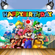 Mario Birthday theme backdrop banner party decoration photo photography background cloth 5x3ft