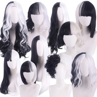 正品★Cos Wig 101 Dalmatians Cruella de Vil Cruella Black White Witch Color Matching Small Short Curly 